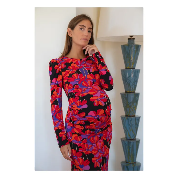 Robe de Grossesse Thelma Flower Power | Rouge- Image produit n°2