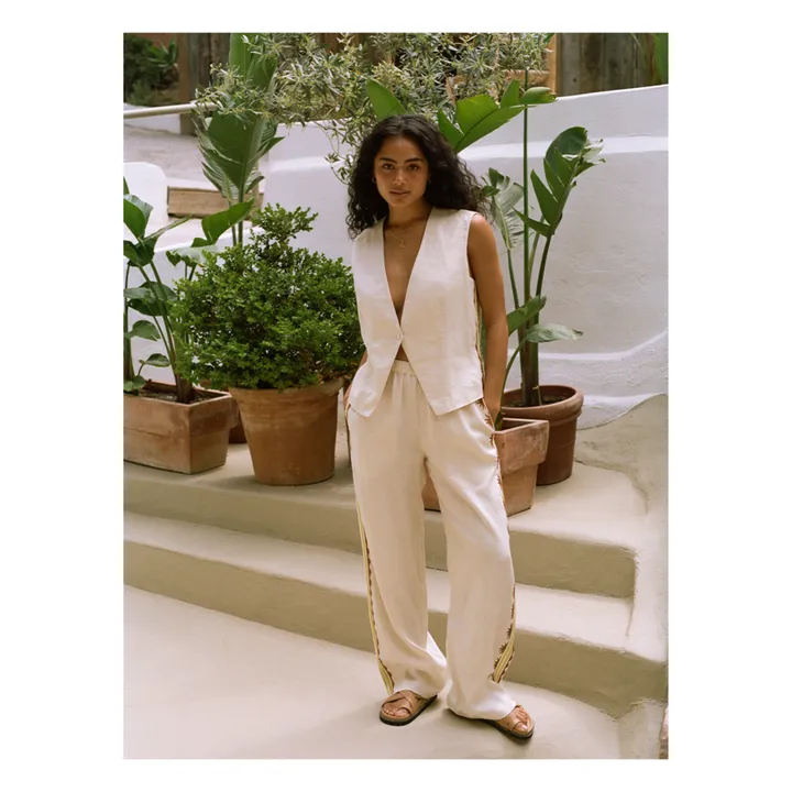 Pantalon Celine Broderies Lin | Ecru- Image produit n°0