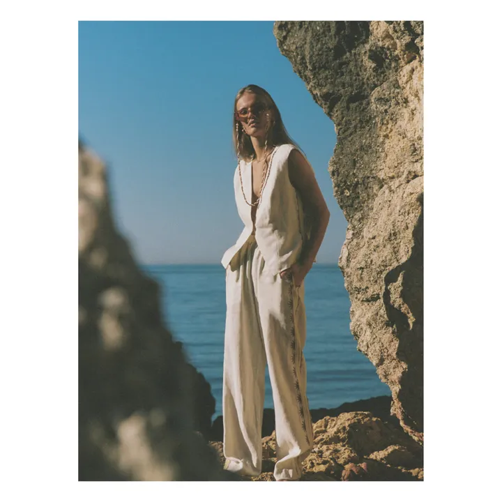 Pantalon Celine Broderies Lin | Ecru- Image produit n°1