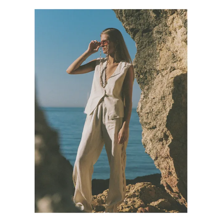 Pantalon Celine Broderies Lin | Ecru- Image produit n°2