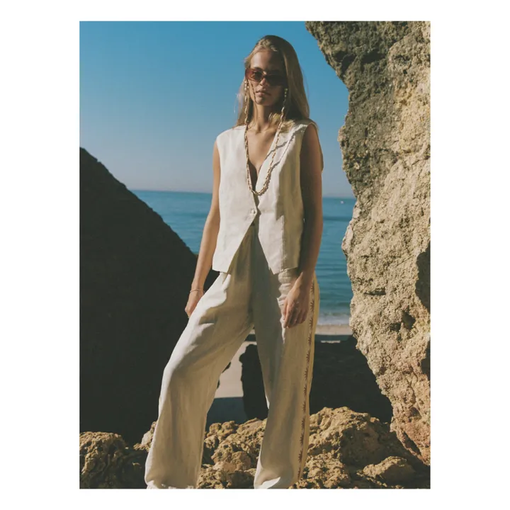 Pantalon Celine Broderies Lin | Ecru- Image produit n°3