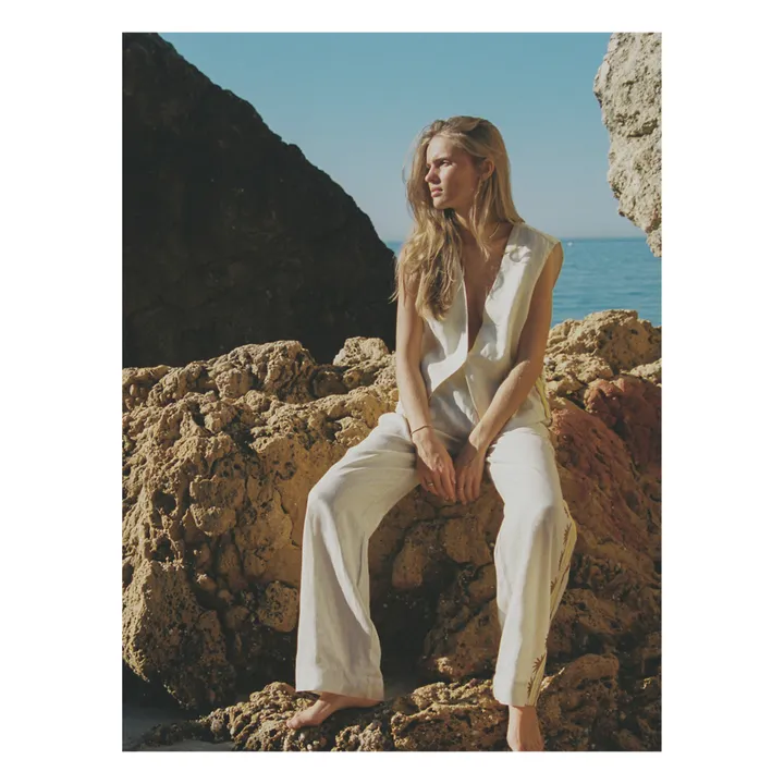 Pantalon Celine Broderies Lin | Ecru- Image produit n°5