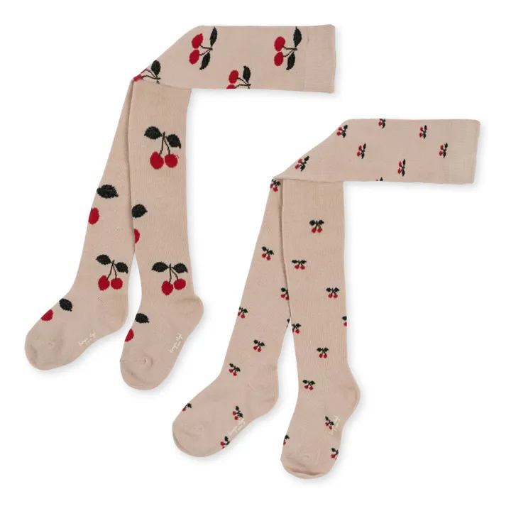 Lot 2 Collants Cerises Coton Bio | Ecru- Image produit n°0