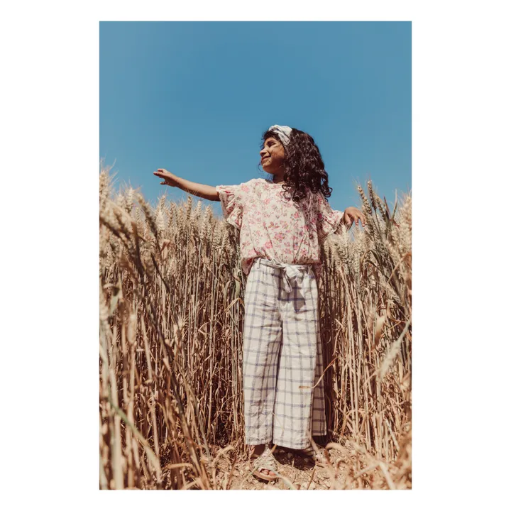 Jupe-culotte Amandine Carreaux | Bleu- Image produit n°1