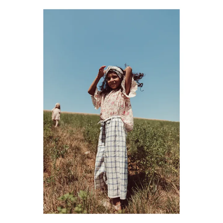 Jupe-culotte Amandine Carreaux | Bleu- Image produit n°2