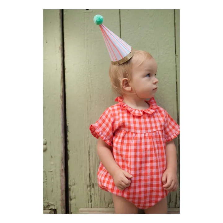 Barboteuse Cerise Vichy | Rose bonbon- Image produit n°0