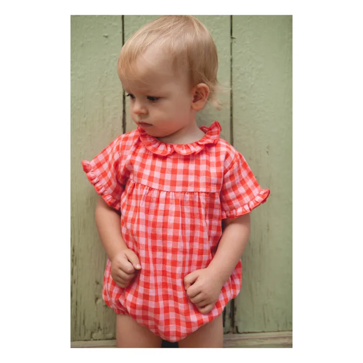 Barboteuse Cerise Vichy | Rose bonbon- Image produit n°1