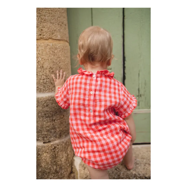 Barboteuse Cerise Vichy | Rose bonbon- Image produit n°4
