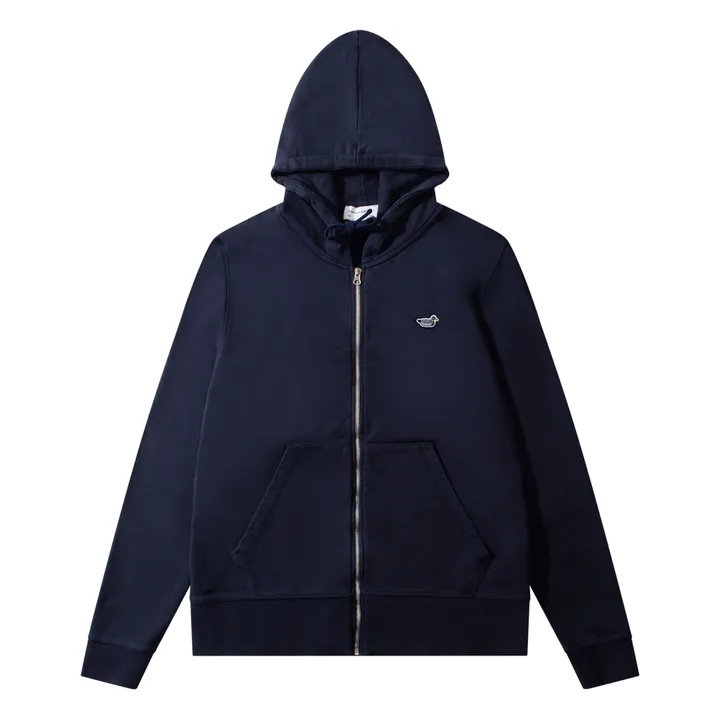 Hoodie Zippé Duck Patch Coton Bio | Bleu marine- Image produit n°0