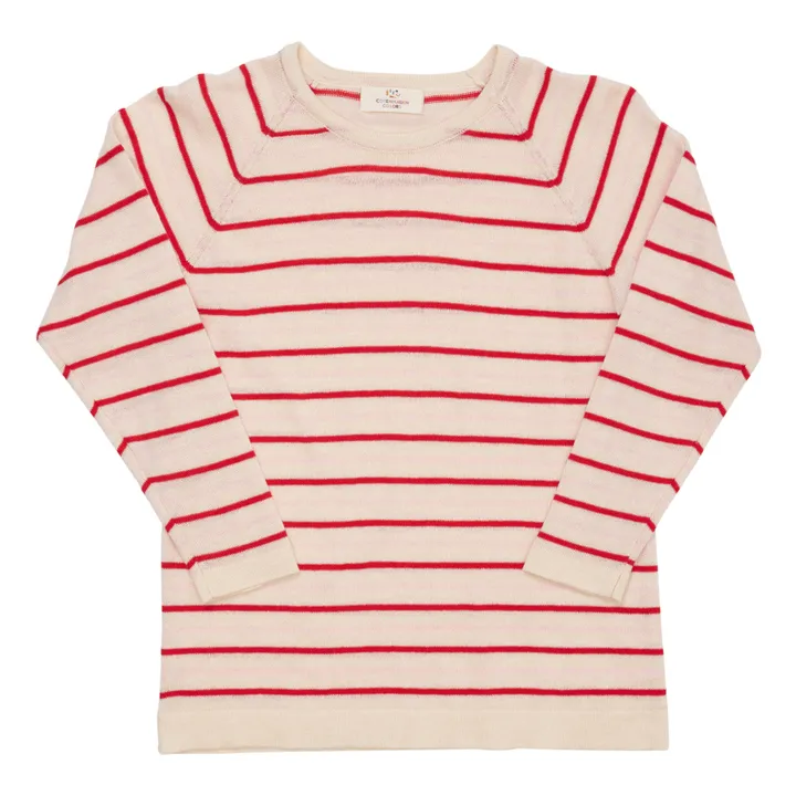 Jersey de punto fino de algodón ecológico a rayas | Rojo- Imagen del producto n°0