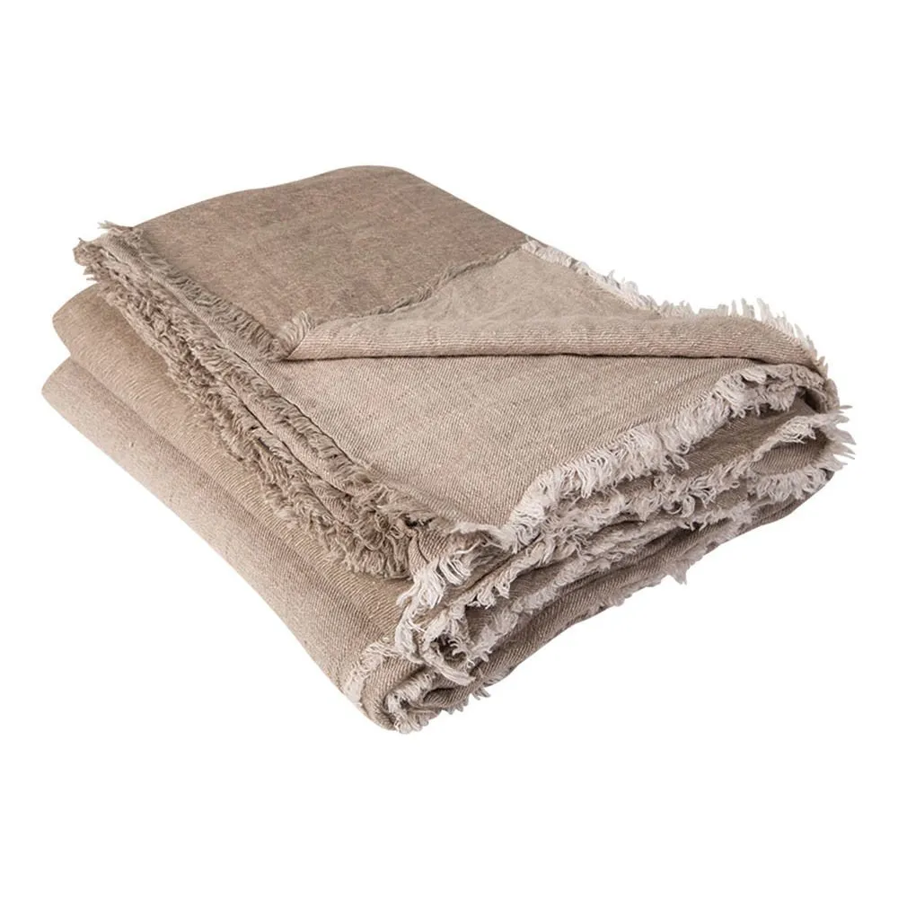Plaid vice versa frangé en lin lavé froissé | Taupe/Ciment- Image produit n°0