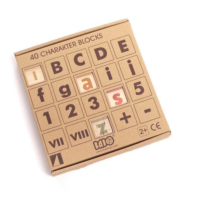 Juego de cubos letras y números de madera - 40 piezas- Imagen del producto n°1