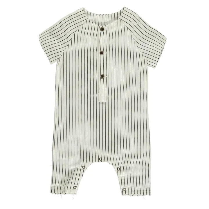 Combinaison Lin Rayée Tap | Blanc- Image produit n°0