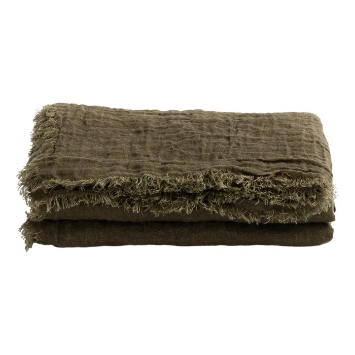 Vice Versa Washed Linen Gauze Fringed Curtain | Khaki- Product image n°0