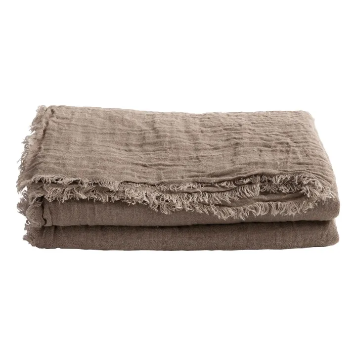 Vice Versa Washed Linen Gauze Fringed Curtain | Taupe brown- Product image n°0
