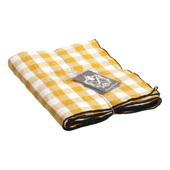 Bourdon Black Mesh Gingham Rectangular Table Cloth | Vichy Ocre- Product image n°0