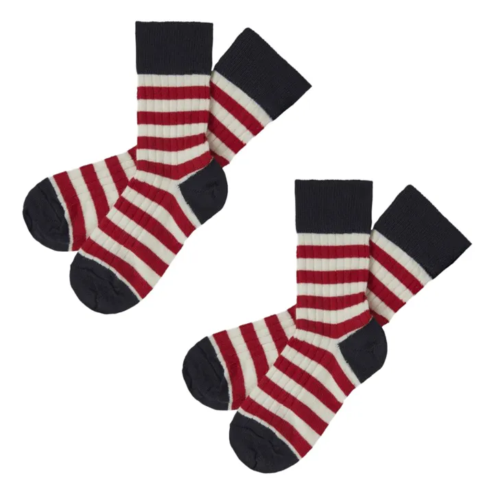 Set of 2 Striped Wool Socks | Red- Product image n°0
