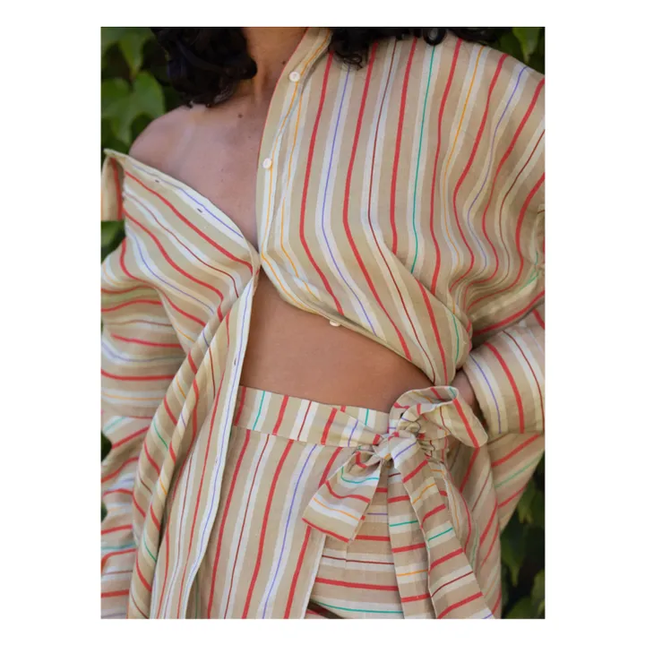 Jupe Portefeuille Zuri Rayures Lin | Beige- Image produit n°5