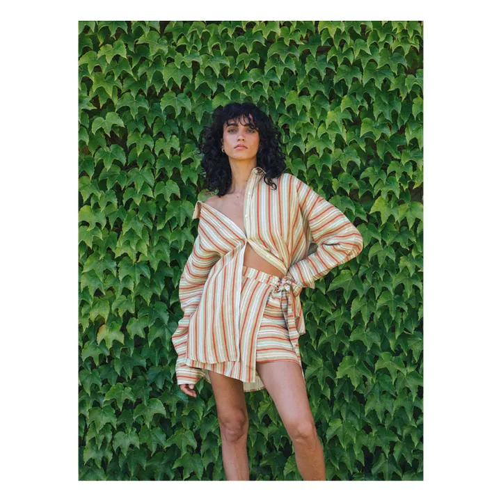 Jupe Portefeuille Zuri Rayures Lin | Beige- Image produit n°4