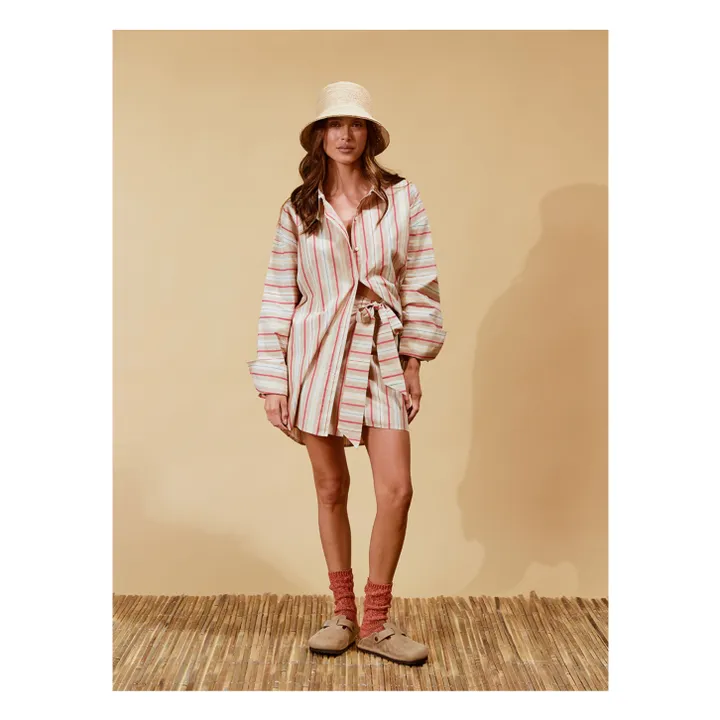 Jupe Portefeuille Zuri Rayures Lin | Beige- Image produit n°3