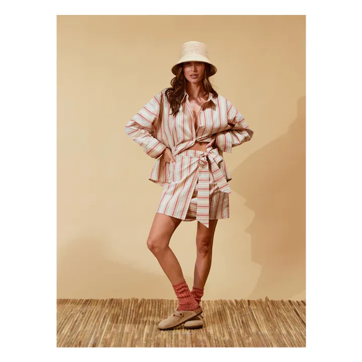 Jupe Portefeuille Zuri Rayures Lin | Beige- Image produit n°1