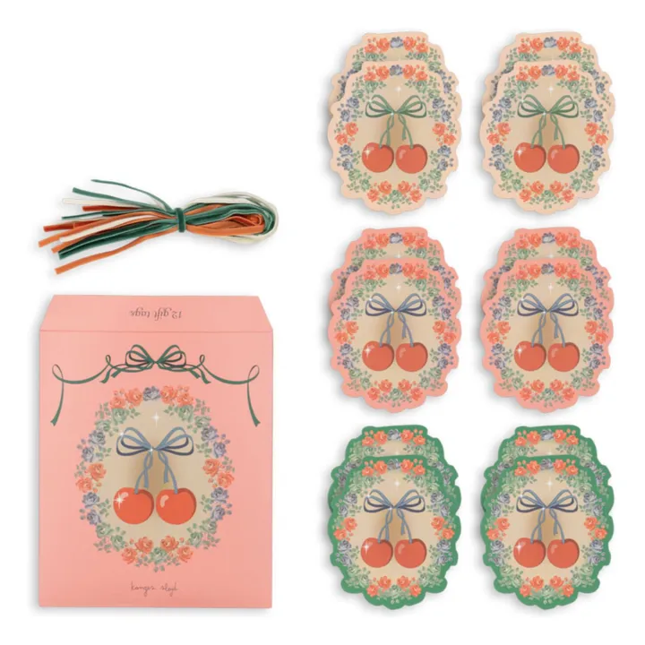 Etiquettes cadeaux Cherry - Set de 12 | Rose- Image produit n°0