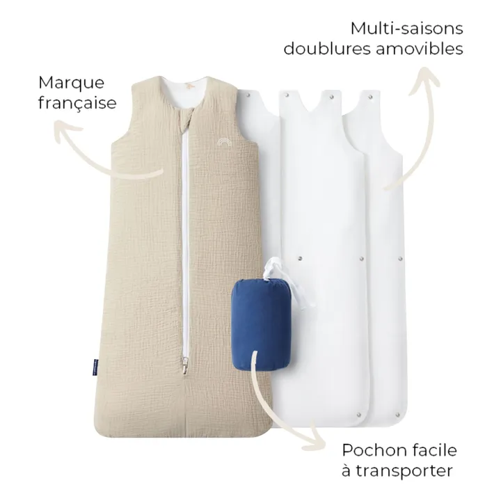 Gigoteuse multi-saisons réversible en double gaze de coton | Beige- Image produit n°2