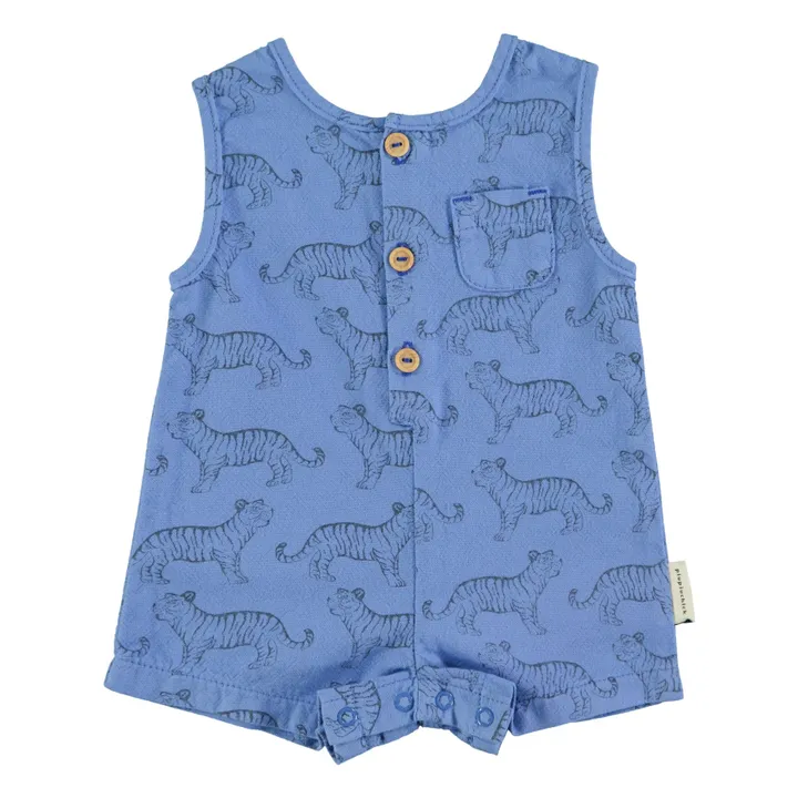 Tiger Organic Cotton Playsuit | Blue- Product image n°1