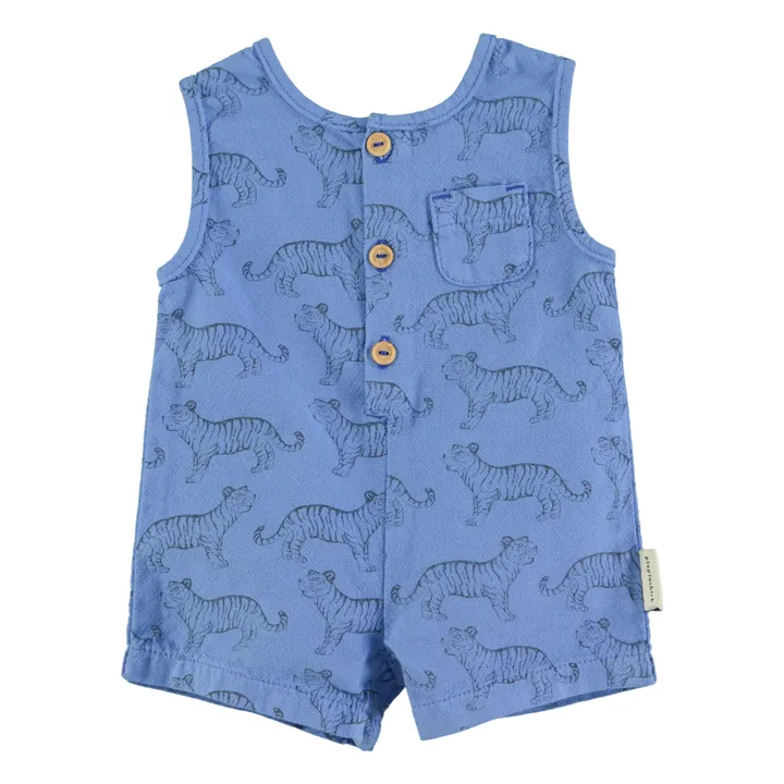 Tiger Organic Cotton Playsuit | Blue- Product image n°0
