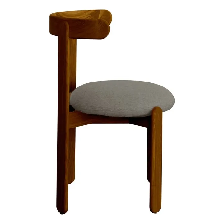 Lilac chair in teak-finish wood, wool seat | Grey- Product image n°1