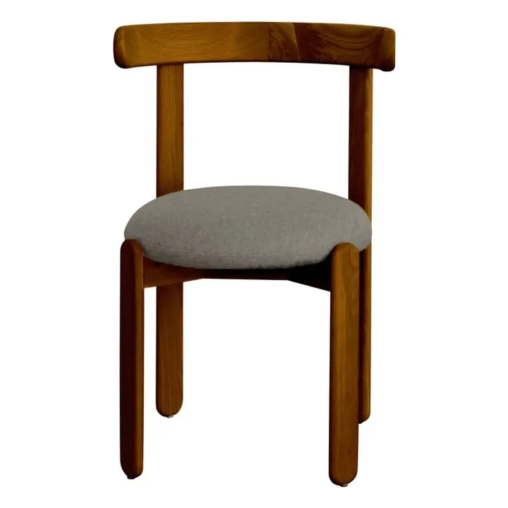 Lilac chair in teak-finish wood, wool seat | Grey- Product image n°0