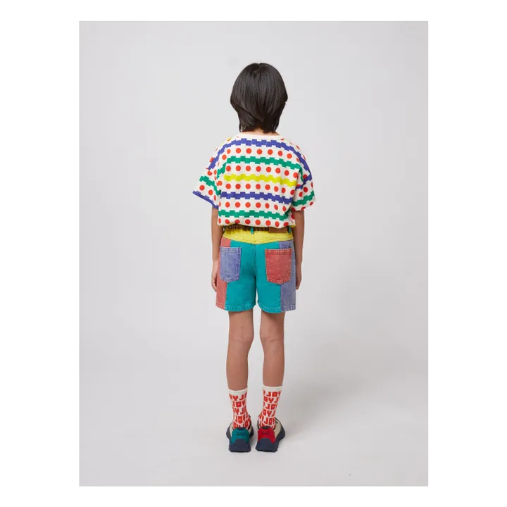 Short en Jean Colorblock Coton Bio | Turquoise- Image produit n°8