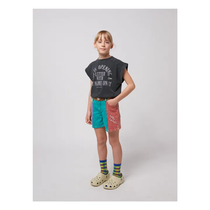 Short en Jean Colorblock Coton Bio | Turquoise- Image produit n°1