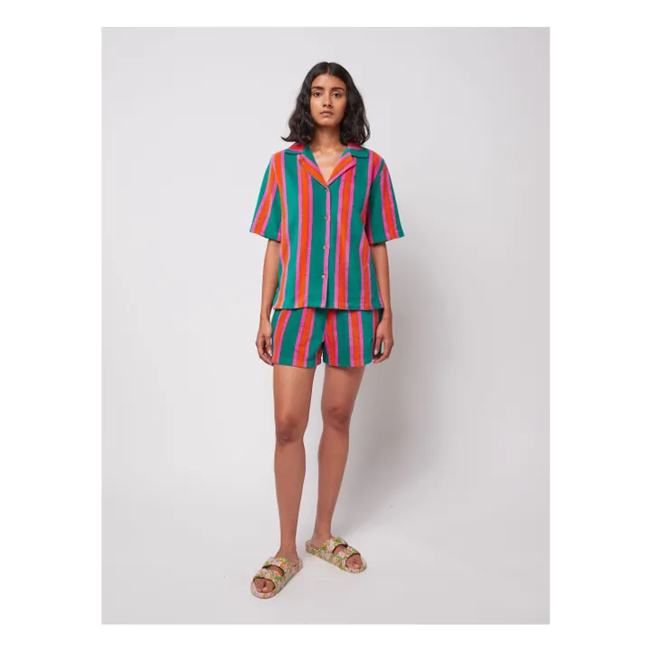 Short Rayures Eponge Coton Bio - Collection Femme | Vert- Image produit n°2