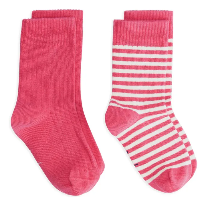 Lote de 2 pares de calcetines de canalé de algodón ecológico | Rosa Fushia- Imagen del producto n°0