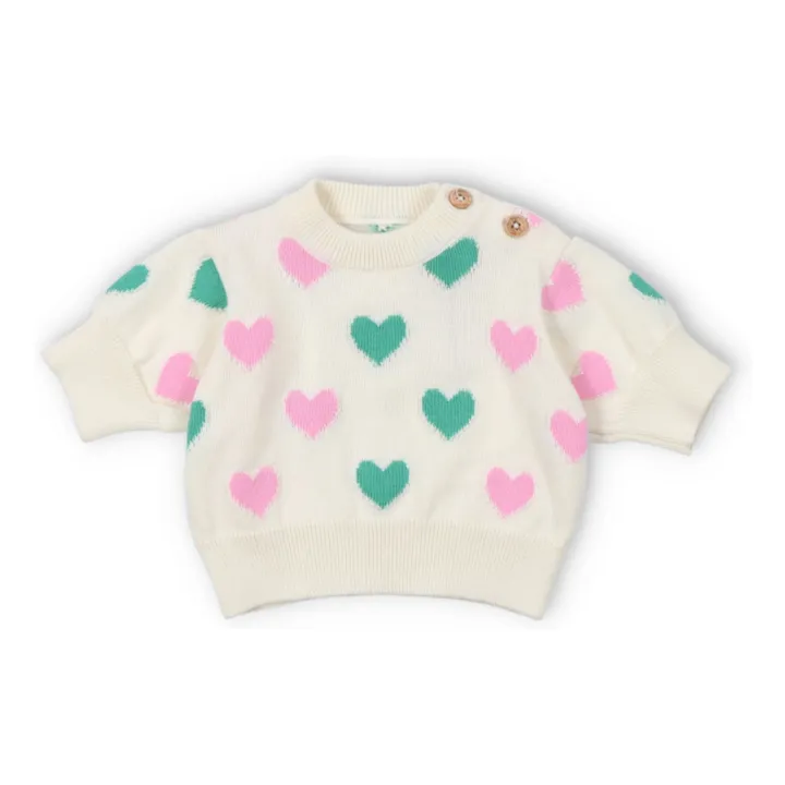 Oia Organic Cotton Short Sleeve Sweater Hearts | Ecru- Product image n°0