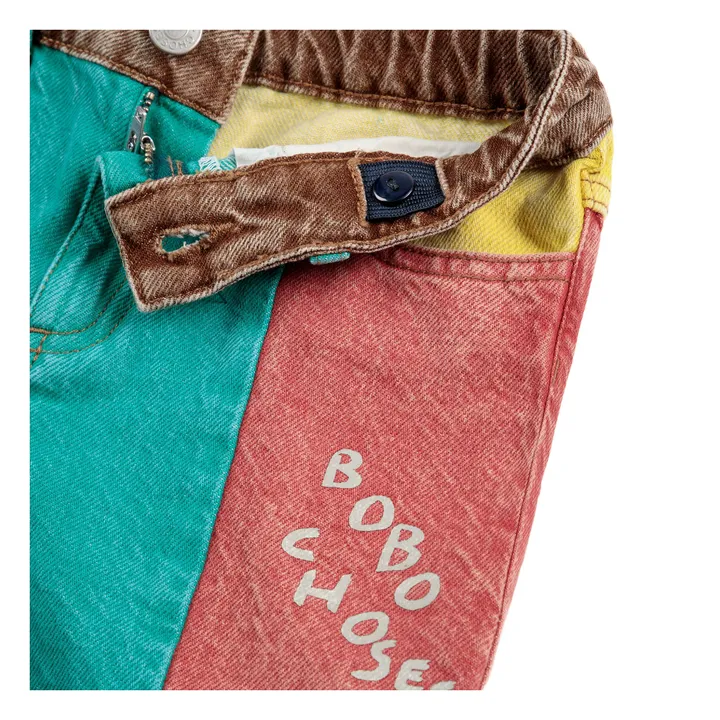 Short en Jean Colorblock Coton Bio | Turquoise- Image produit n°9