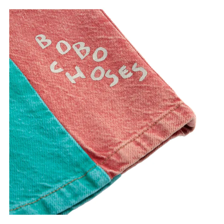 Short en Jean Colorblock Coton Bio | Turquoise- Image produit n°4