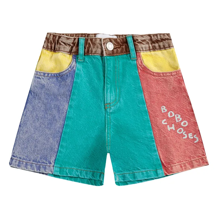 Short en Jean Colorblock Coton Bio | Turquoise- Image produit n°0