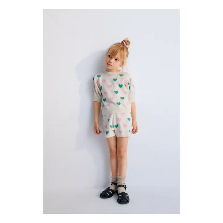 Oia Organic Cotton Short Sleeve Sweater Hearts | Ecru- Product image n°1