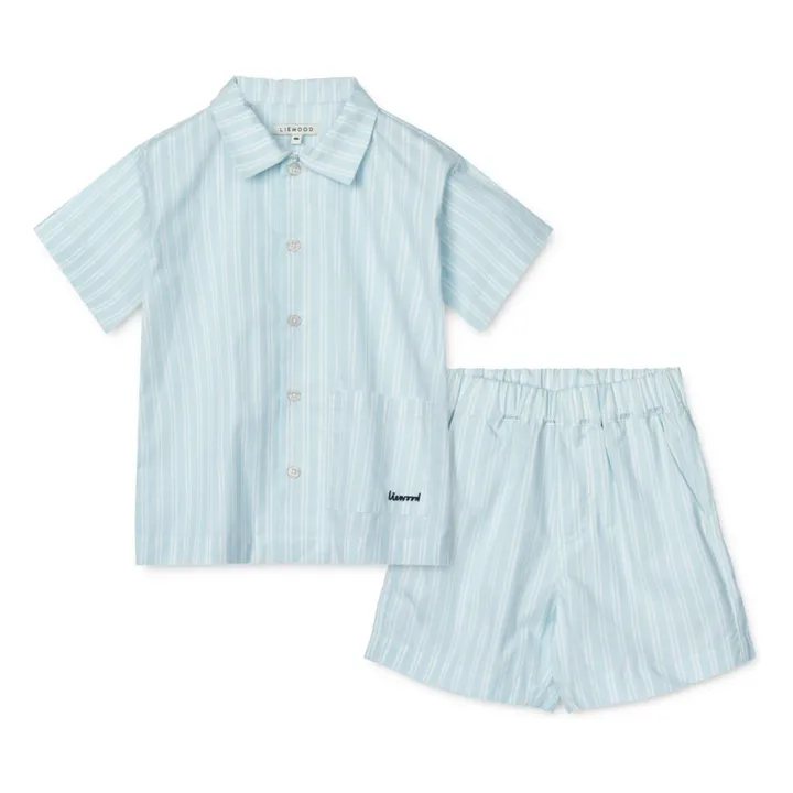 Leona Organic Cotton Shirt and Short Set | Light blue- Product image n°0