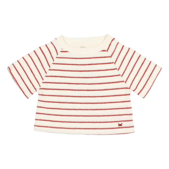 T-shirt Terry Rayures Eponge Coton Bio | Rouge- Image produit n°0
