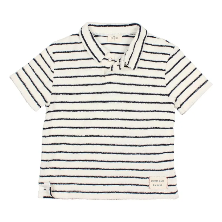 Polo Terry Rayures Eponge Coton Bio | Bleu- Image produit n°2