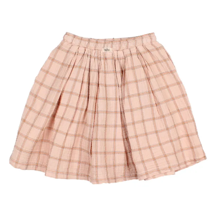 Falda Midi Cuadros Algodón Ecológico | Rosa Pálido- Imagen del producto n°3