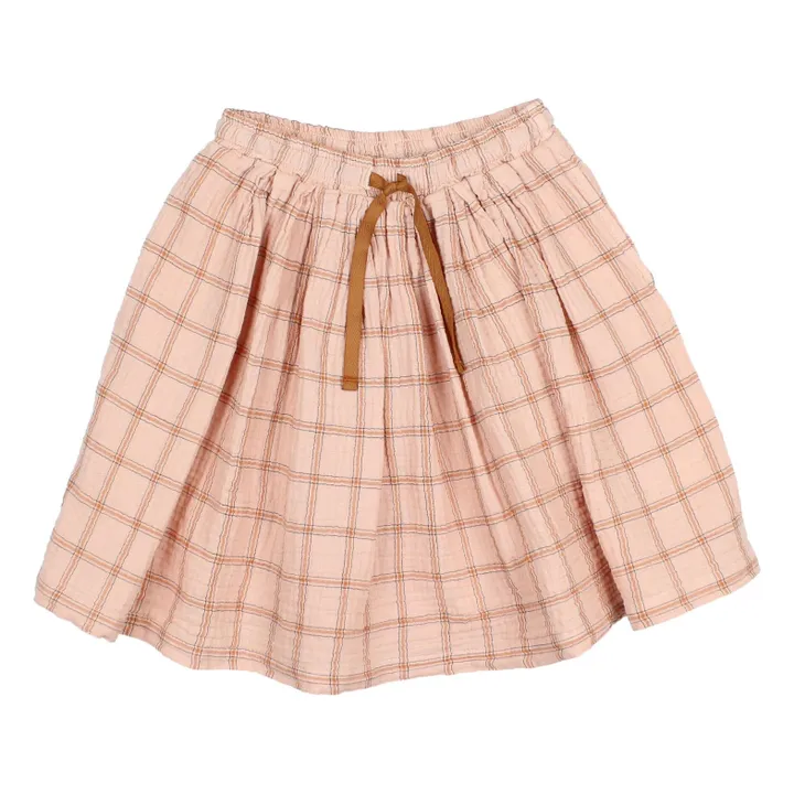 Falda Midi Cuadros Algodón Ecológico | Rosa Pálido- Imagen del producto n°0
