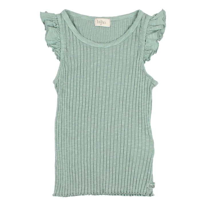 Camiseta de tirantes con volantes de algodón orgánico | Verde Celedón- Imagen del producto n°0