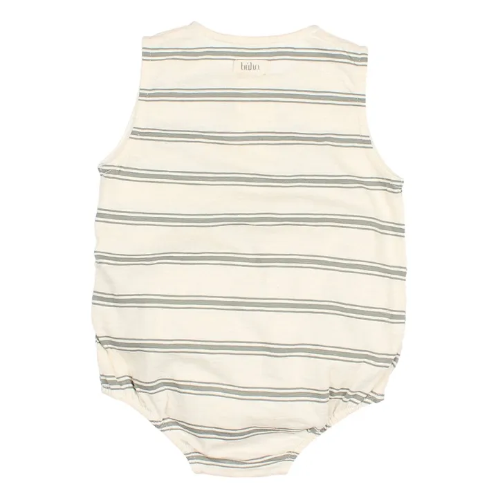 Barboteuse Rayures Coton Bio | Vert céladon- Image produit n°2