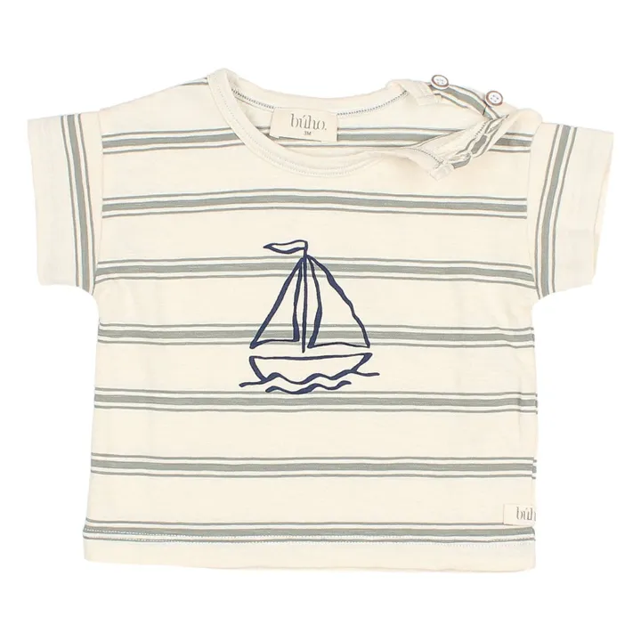 T-shirt Rayures Bébé Coton Bio | Vert céladon- Image produit n°2