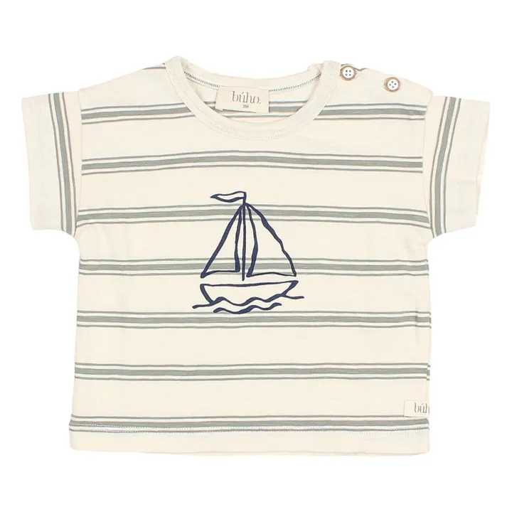 T-shirt Rayures Bébé Coton Bio | Vert céladon- Image produit n°0