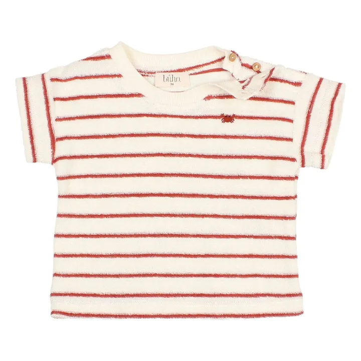 T-shirt Terry Rayures Eponge Bébé Coton Bio | Rouge- Image produit n°1